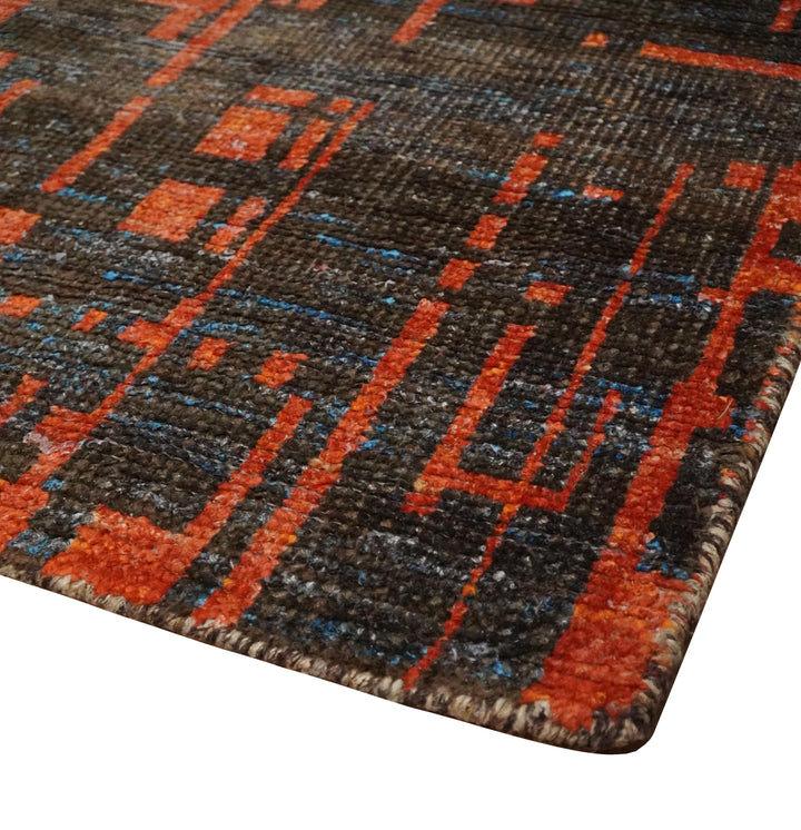 Hand Knotted 4x6 Rust and Charcoal Modern Abstract Contemporary Recycled Silk Area Rug | OP62