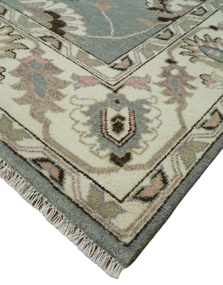8x10 Hand Knotted Silver and Beige Traditional Persian Oushak Wool Rug | TRDCP760810