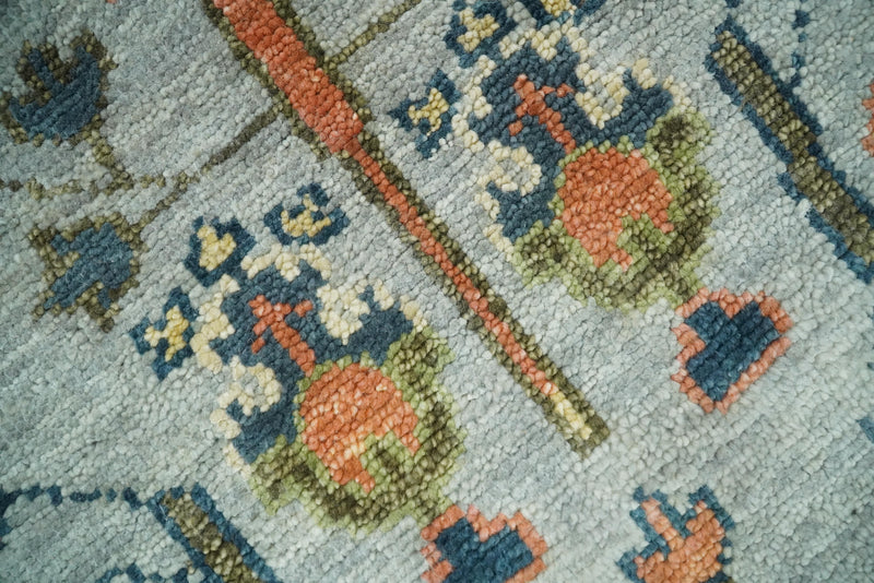 Hand Knotted Rust and Blue Traditional Turkish Vintage Multi Size Wool Rug
