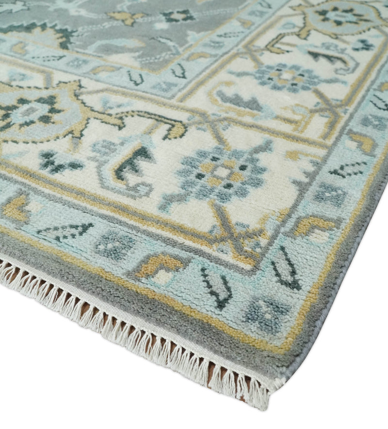 Hand Knotted 8x10 Gray and Ivory Traditional Persian Oushak Wool Rug | TRDCP1101810