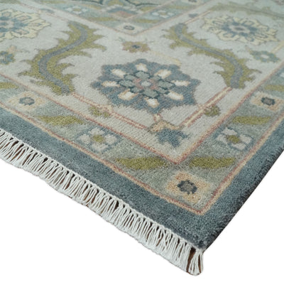 Hand Knotted 9x12 Ivory, Gray, Beige and Olive  Traditional Vintage Heriz Serapi Wool Rug | TRDCP1041912