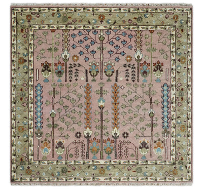 9x12, 10x14 and 12x15 Hand Knotted Pink, Olive and Beige Traditional Vintage Heriz Serapi Wool Rug | TRDCP684 - The Rug Decor