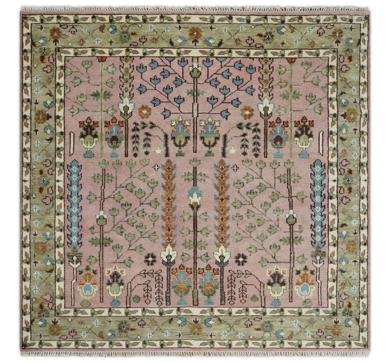 9x12, 10x14 and 12x15 Hand Knotted Pink, Olive and Beige Traditional Vintage Heriz Serapi Wool Rug | TRDCP684 - The Rug Decor