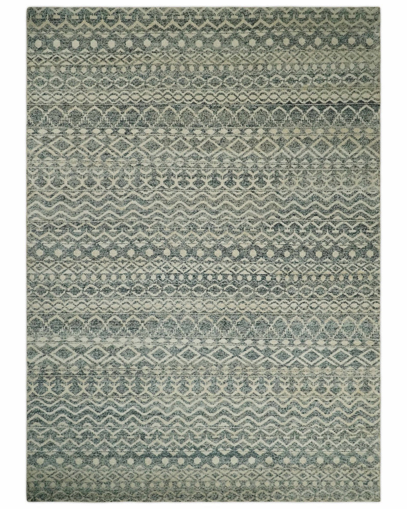 9x12 and 10x14 Hand Knotted Blue, Beige and Camel Modern Contemporary Southwestern Tribal Trellis Recycled Silk Area Rug | OP13 - The Rug Decor