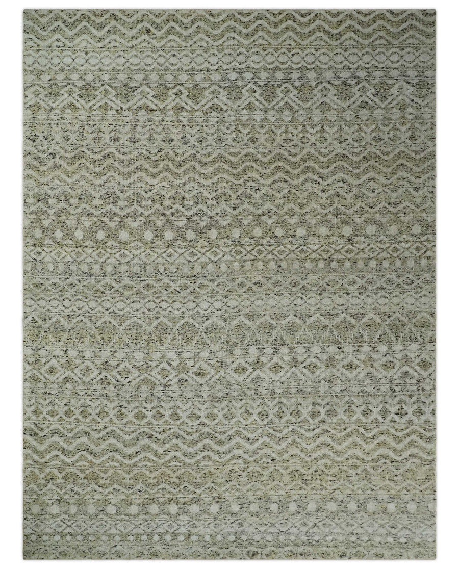 9x12 and 10x14 Hand Knotted Ivory, Camel and Brown Modern Contemporary Southwestern Tribal Trellis Recycled Silk Area Rug | OP28 - The Rug Decor