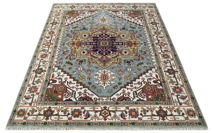 9x12 and Runner Traditional Mustard, Silver and Ivory Hand knotted wool Area Rug - The Rug Decor