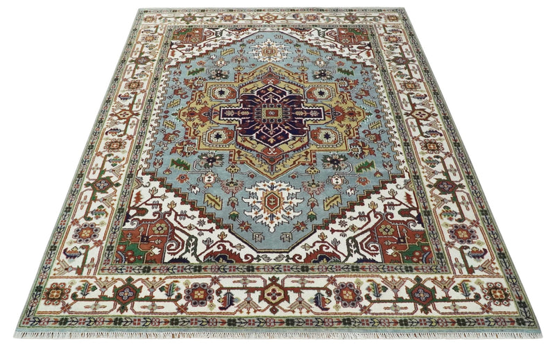 9x12 and Runner Traditional Mustard, Silver and Ivory Hand knotted wool Area Rug - The Rug Decor