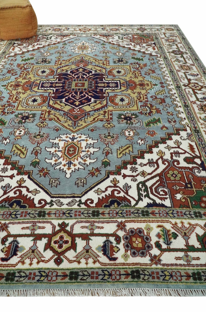 9x12 and Runner Traditional Mustard, Silver and Ivory Hand knotted wool Area Rug - The Rug Decor