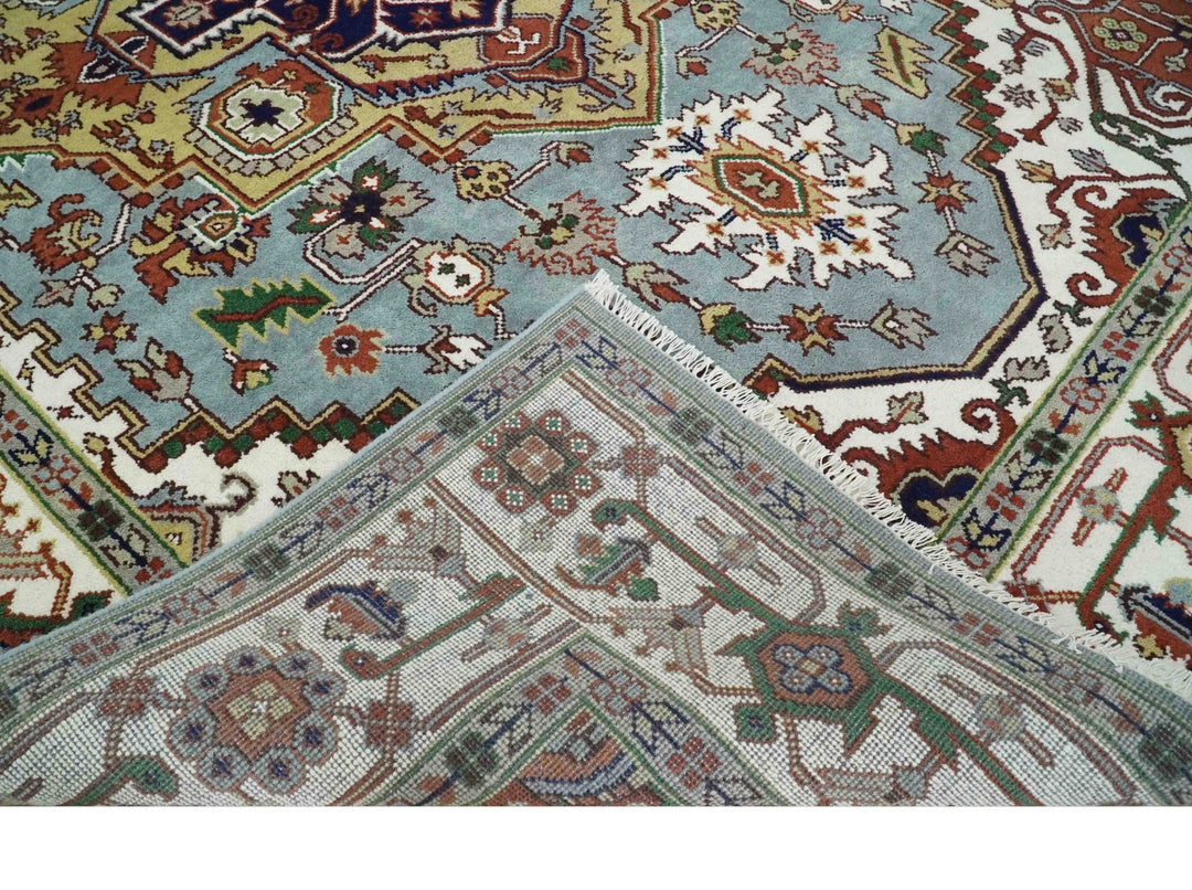 9x12 and Runner Traditional Mustard, Silver and Ivory Hand knotted wool Area Rug - The Rug Decor