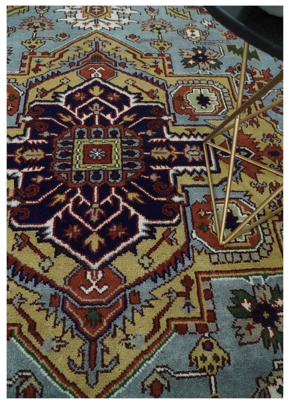 9x12 and Runner Traditional Mustard, Silver and Ivory Hand knotted wool Area Rug - The Rug Decor