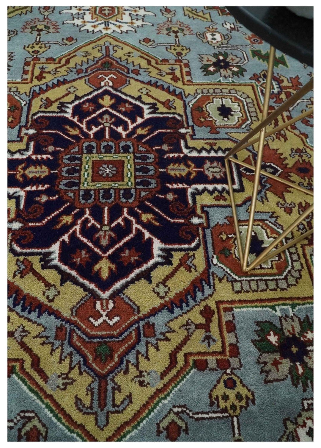 9x12 and Runner Traditional Mustard, Silver and Ivory Hand knotted wool Area Rug - The Rug Decor
