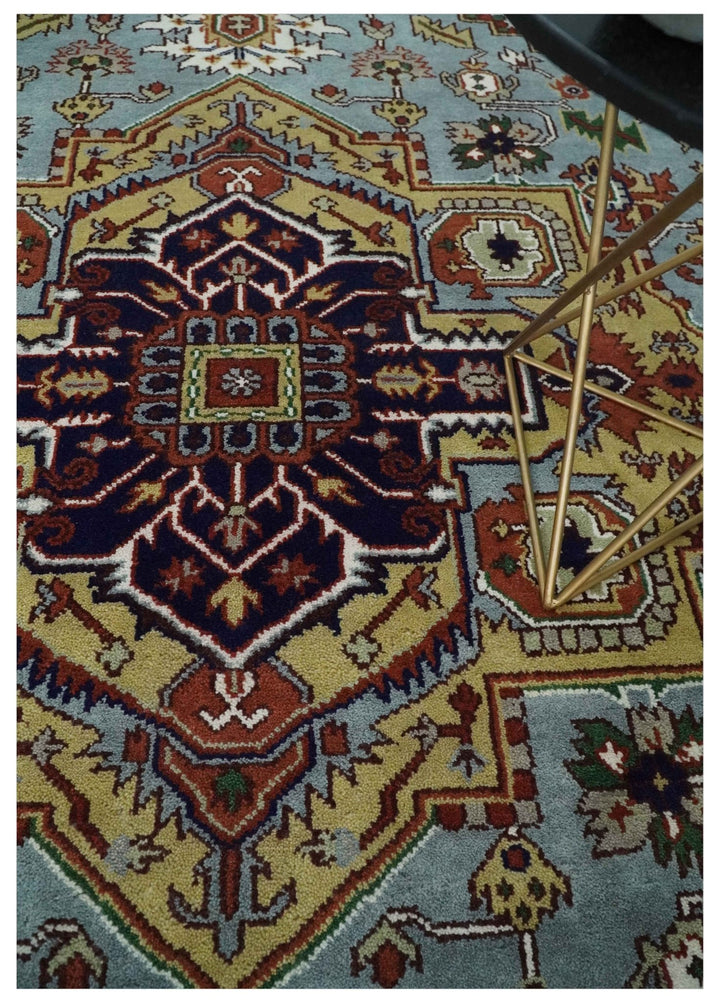 9x12 and Runner Traditional Mustard, Silver and Ivory Hand knotted wool Area Rug - The Rug Decor