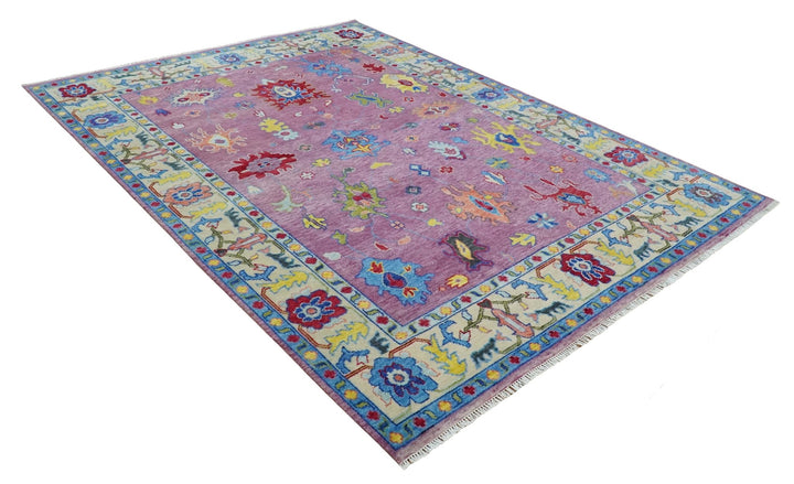 9x12 Antique Hand Knotted Purple, Beige and Blue Traditional Vintage Oushak Wool Rug | TRDCP1352912 - The Rug Decor