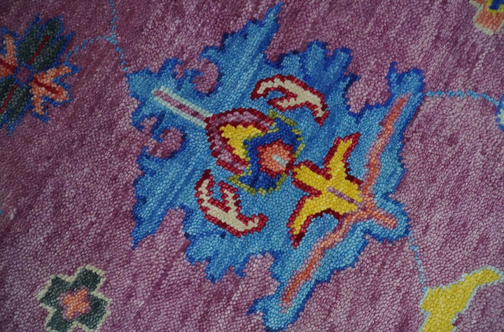 9x12 Antique Hand Knotted Purple, Beige and Blue Traditional Vintage Oushak Wool Rug | TRDCP1352912 - The Rug Decor