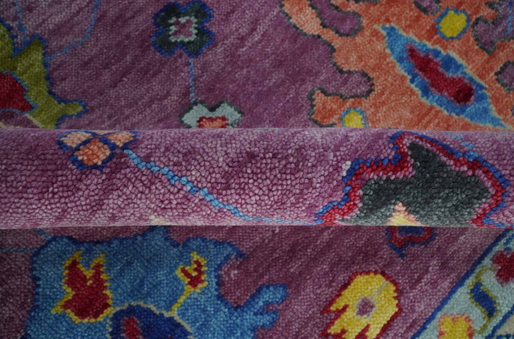9x12 Antique Hand Knotted Purple, Beige and Blue Traditional Vintage Oushak Wool Rug | TRDCP1352912 - The Rug Decor