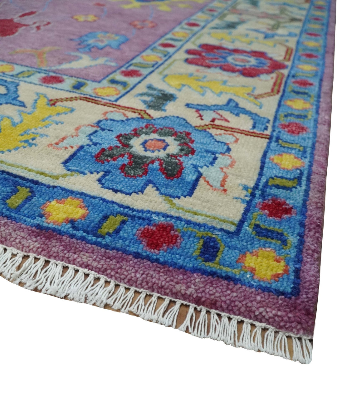 9x12 Antique Hand Knotted Purple, Beige and Blue Traditional Vintage Oushak Wool Rug | TRDCP1352912 - The Rug Decor
