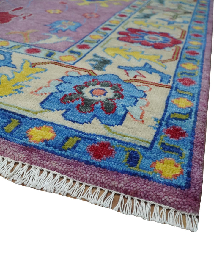 9x12 Antique Hand Knotted Purple, Beige and Blue Traditional Vintage Oushak Wool Rug | TRDCP1352912 - The Rug Decor