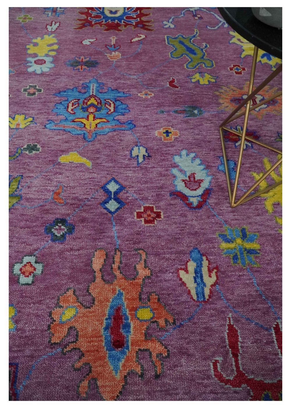9x12 Antique Hand Knotted Purple, Beige and Blue Traditional Vintage Oushak Wool Rug | TRDCP1352912 - The Rug Decor