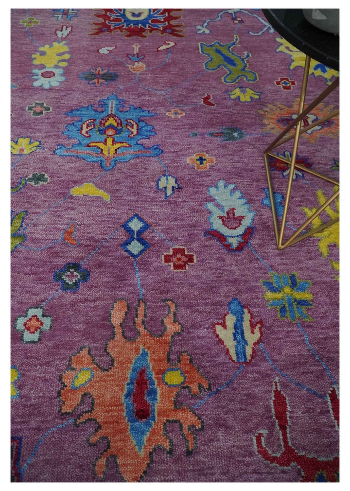 9x12 Antique Hand Knotted Purple, Beige and Blue Traditional Vintage Oushak Wool Rug | TRDCP1352912 - The Rug Decor