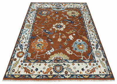 9x12 Antique Hand Knotted Rust and Ivory Traditional Vintage Persian Oushak Wool Rug | TRDCP975912 - The Rug Decor