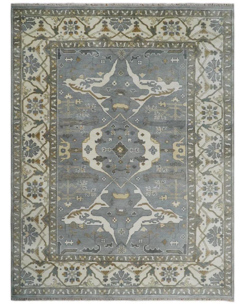 9x12 Antique look Charcoal and Ivory Oriental Oushak wool Area Rug - The Rug Decor