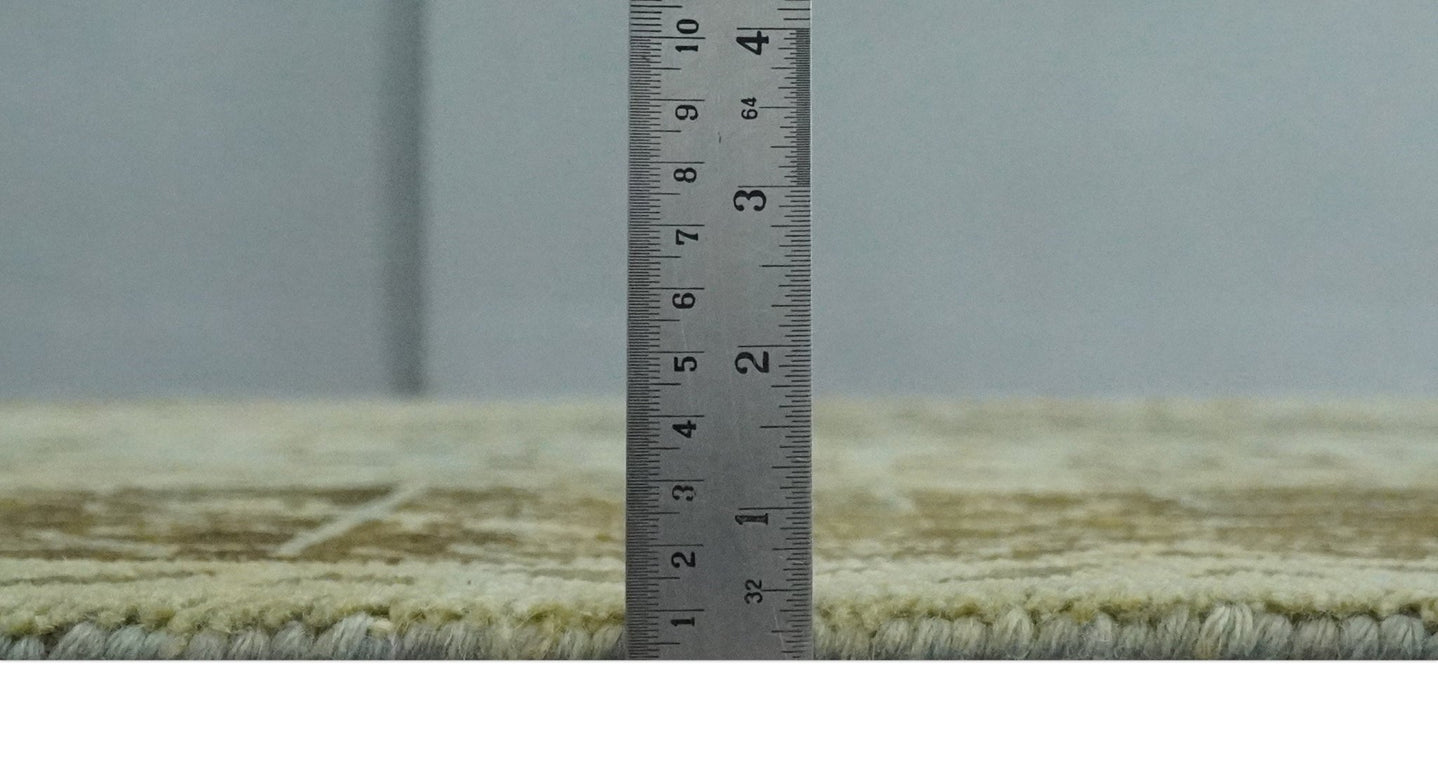 9x12 Antique Style Hand Knotted Green and Silver Medallion Pattern Wool Area Rug - The Rug Decor