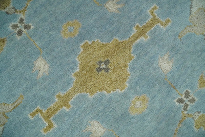 9x12 Blue and Beige Hand Knotted Antique Turkish Oushak Large Wool Area Rug | TRDCP260912 - The Rug Decor