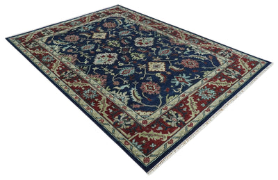 9x12 Blue, Beige and Rust Traditional Persian Oushak Wool Rug | TRDCP1086912S - The Rug Decor