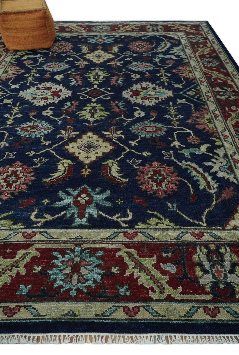 9x12 Blue, Beige and Rust Traditional Persian Oushak Wool Rug | TRDCP1086912S - The Rug Decor