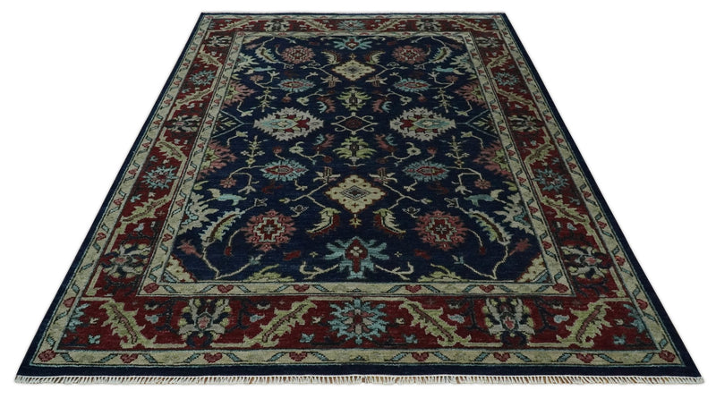 9x12 Blue, Beige and Rust Traditional Persian Oushak Wool Rug | TRDCP1086912S - The Rug Decor