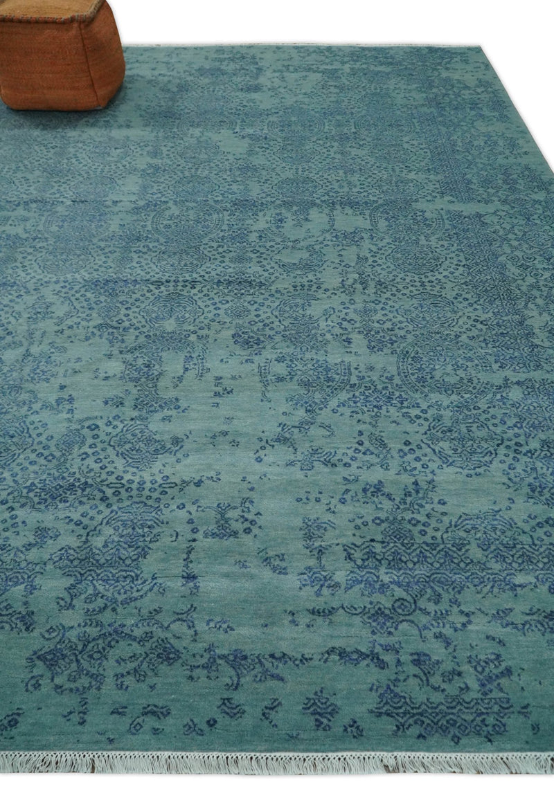 9x12 Fine Hand Knotted Blue and Aqua Traditional Vintage Persian Style Antique Wool Rug | AGR33 - The Rug Decor