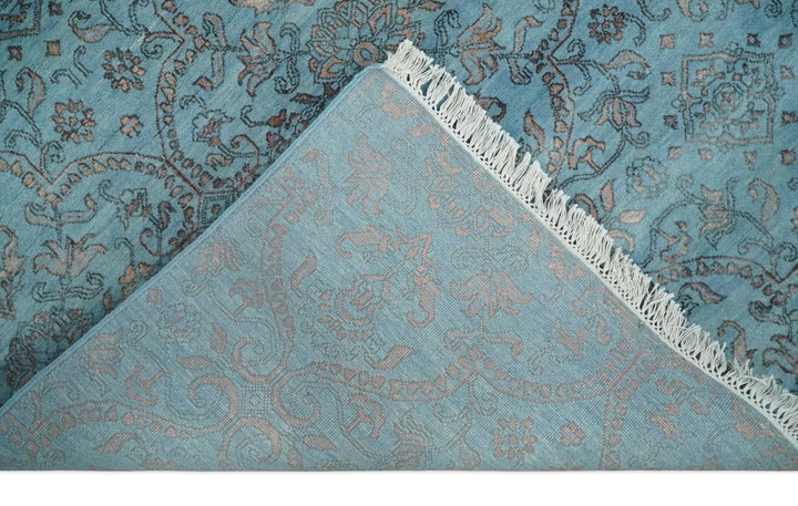 9x12 Fine Hand Knotted Blue and Brown Traditional Vintage Persian Wool and Silk Area Rug | AGR32 - The Rug Decor