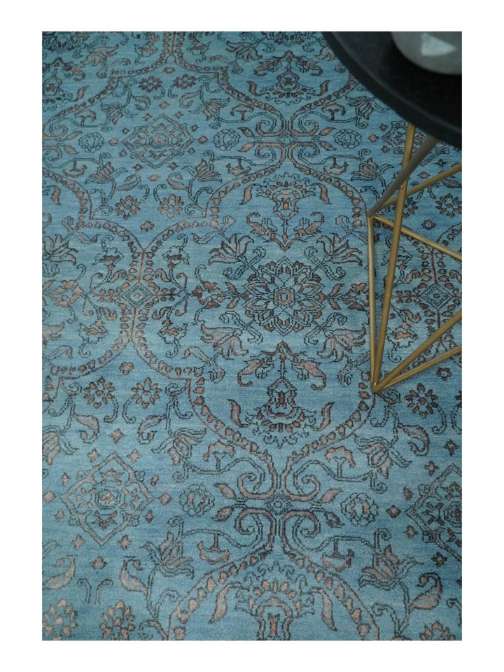 9x12 Fine Hand Knotted Blue and Brown Traditional Vintage Persian Wool and Silk Area Rug | AGR32 - The Rug Decor