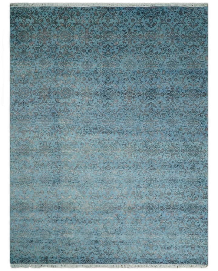 9x12 Fine Hand Knotted Blue and Brown Traditional Vintage Persian Wool and Silk Area Rug | AGR32 - The Rug Decor