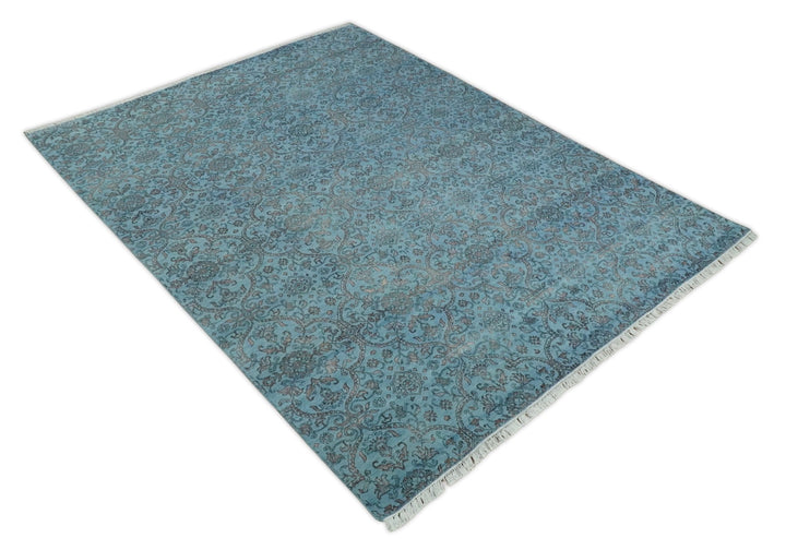 9x12 Fine Hand Knotted Blue and Brown Traditional Vintage Persian Wool and Silk Area Rug | AGR32 - The Rug Decor