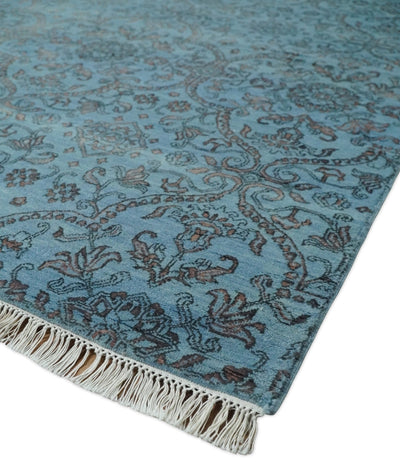 9x12 Fine Hand Knotted Blue and Brown Traditional Vintage Persian Wool and Silk Area Rug | AGR32 - The Rug Decor