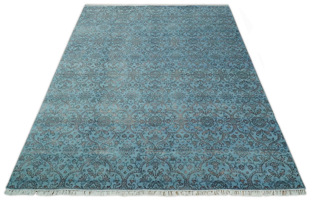 9x12 Fine Hand Knotted Blue and Brown Traditional Vintage Persian Wool and Silk Area Rug | AGR32 - The Rug Decor