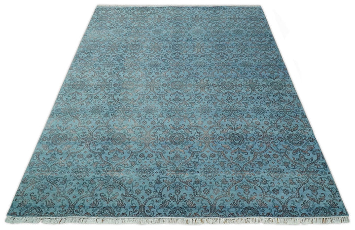 9x12 Fine Hand Knotted Blue and Brown Traditional Vintage Persian Wool and Silk Area Rug | AGR32 - The Rug Decor