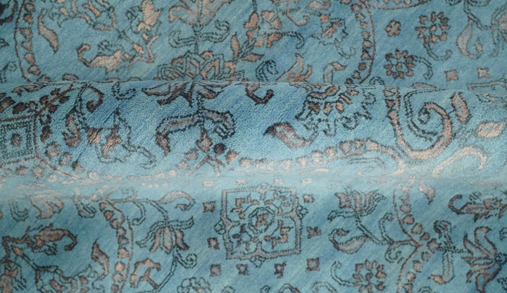9x12 Fine Hand Knotted Blue and Brown Traditional Vintage Persian Wool and Silk Area Rug | AGR32 - The Rug Decor