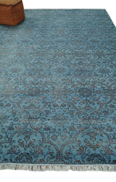 9x12 Fine Hand Knotted Blue and Brown Traditional Vintage Persian Wool and Silk Area Rug | AGR32 - The Rug Decor