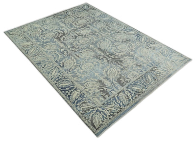 9x12 Fine Hand Knotted Blue, Beige and Gray Traditional Persian style Bamboo Silk Rug | TRDCP546912 - The Rug Decor