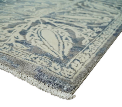 9x12 Fine Hand Knotted Blue, Beige and Gray Traditional Persian style Bamboo Silk Rug | TRDCP546912 - The Rug Decor
