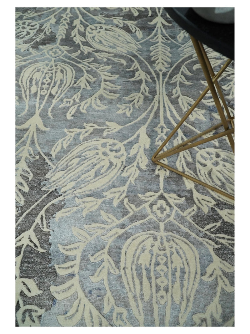 9x12 Fine Hand Knotted Blue, Beige and Gray Traditional Persian style Bamboo Silk Rug | TRDCP546912 - The Rug Decor