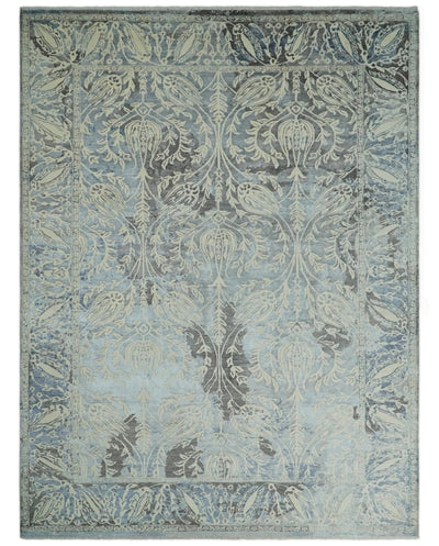 9x12 Fine Hand Knotted Blue, Beige and Gray Traditional Persian style Bamboo Silk Rug | TRDCP546912 - The Rug Decor