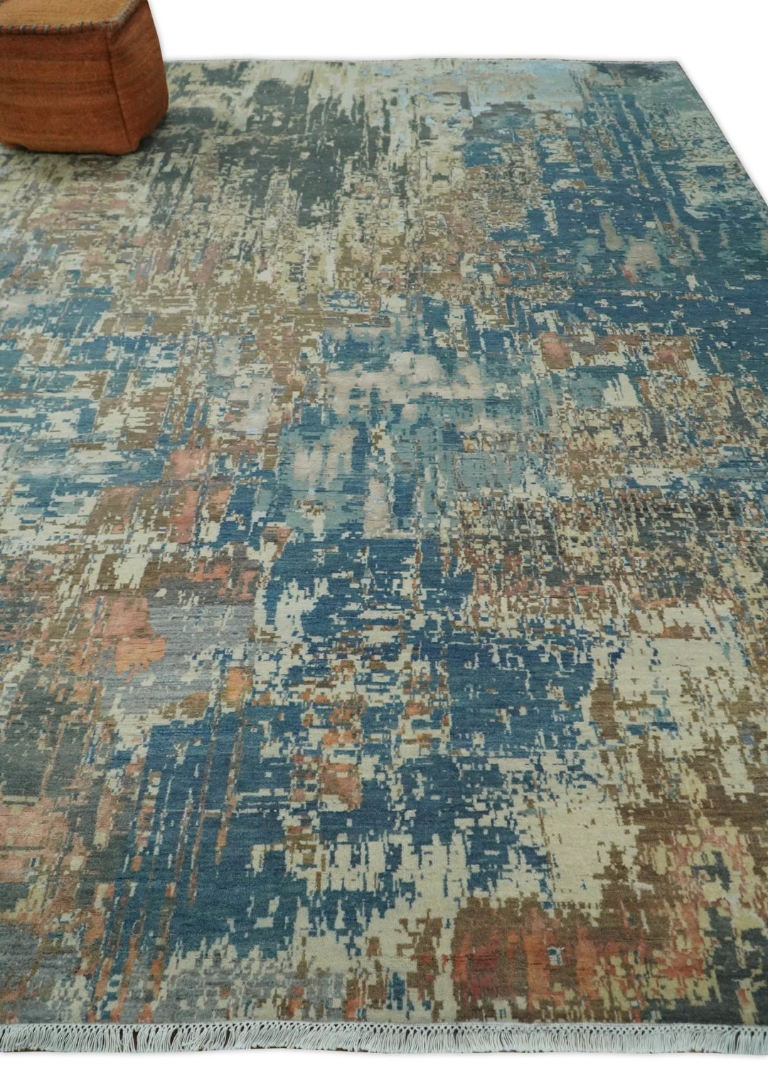 9x12 Fine Hand Knotted Brown Multicolor Modern Abstract Wool Area Rug | AGR34 - The Rug Decor