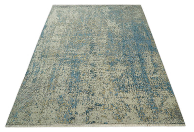 9x12 Fine Hand knotted Bue and Beige Traditional Modern Abstract Wool and Bamboo Silk Area Rug | TRDCP675912 - The Rug Decor