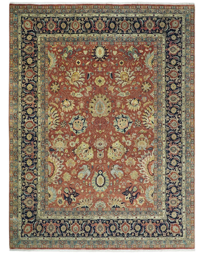 9x12 Fine Hand Knotted Rust and Ivory Traditional Agra Vintage Style Wool Rug | TRDCP437912 - The Rug Decor