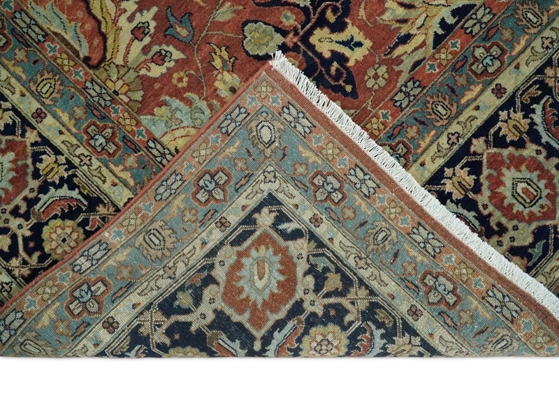 9x12 Fine Hand Knotted Rust and Ivory Traditional Agra Vintage Style Wool Rug | TRDCP437912 - The Rug Decor