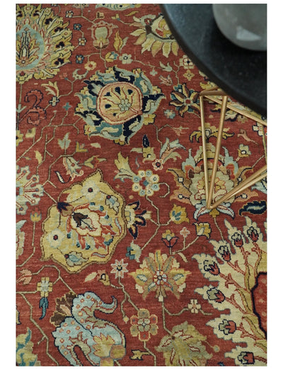 9x12 Fine Hand Knotted Rust and Ivory Traditional Agra Vintage Style Wool Rug | TRDCP437912 - The Rug Decor