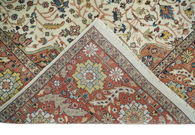 9x12 Fine Hand Knotted Rust and Ivory Traditional Persian Heriz Serapi Vintage Style Wool Rug | TRDCP436912 - The Rug Decor
